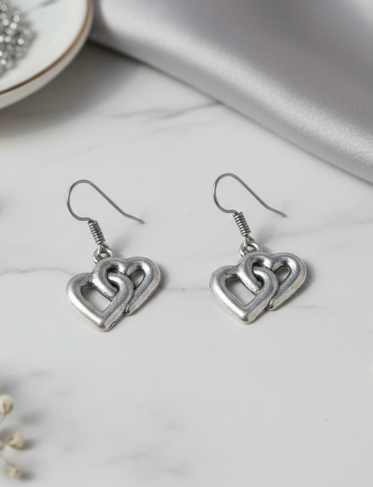 Enterlocking Double Heart Drop Earrings – Eternal Bond Collection