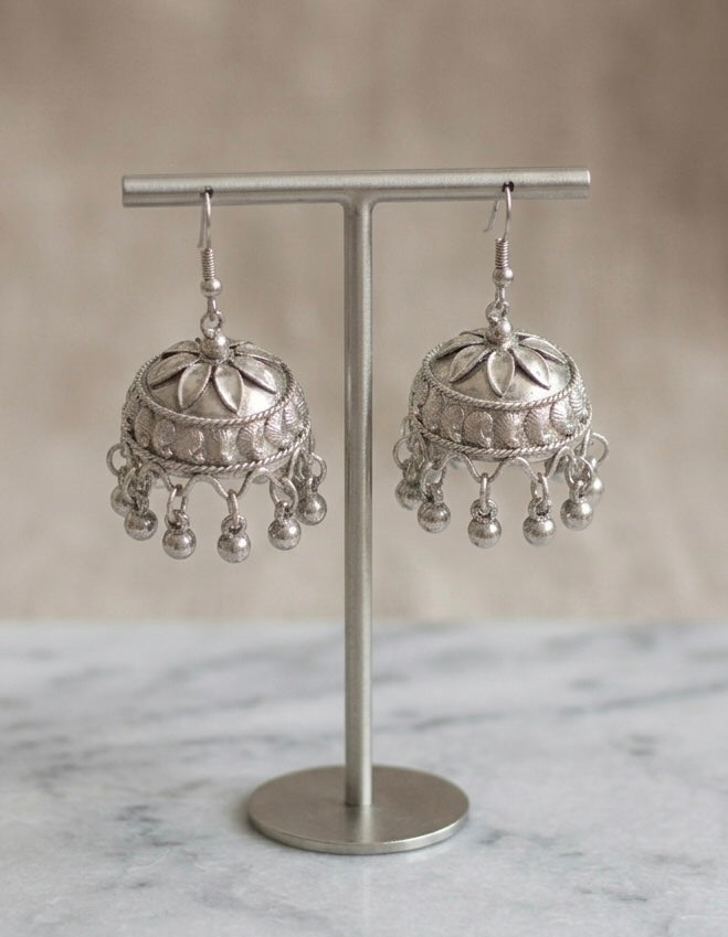 Handcrafted Bell Earrings with Polished Bead Fringe