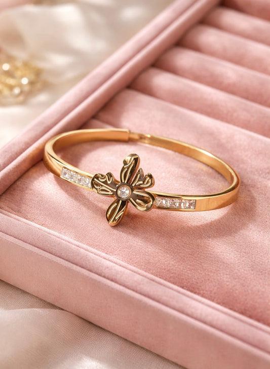 Gold Butterfly Baguette – Luxury Hinged Bracelet with Crystal Inlays