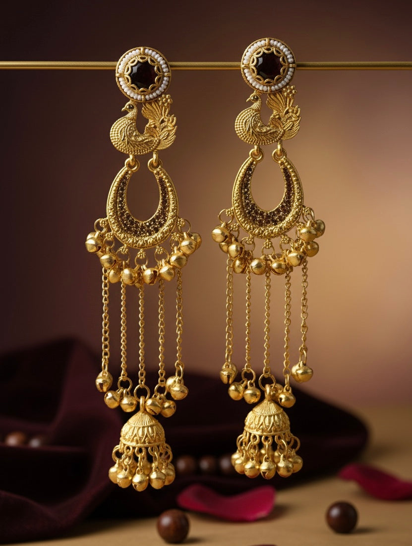 Noor-e-Kashmir Heirloom Jhumka Chain Earrings