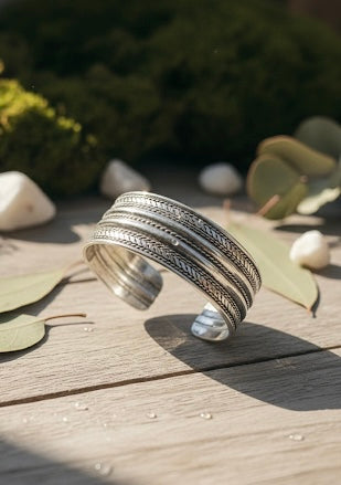 Handcrafted Oxidised Silver Wide Kada Bracelet