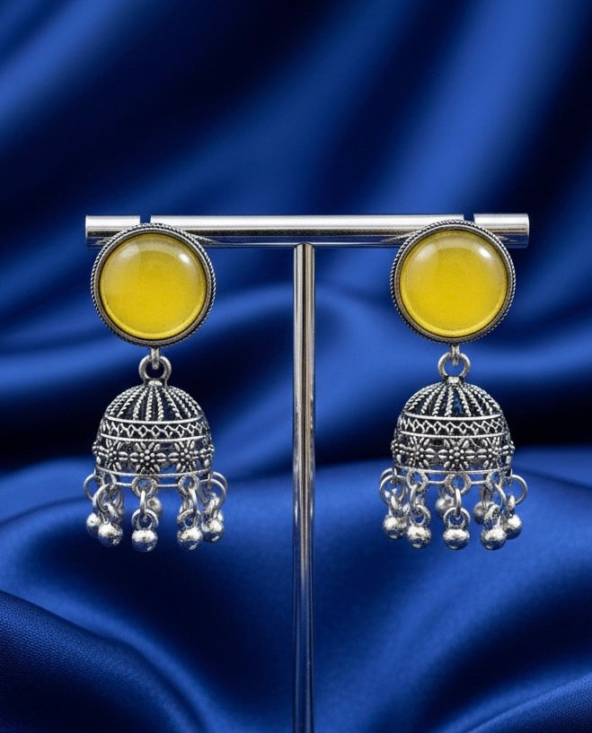 Stone Silver Jhumka Earrings