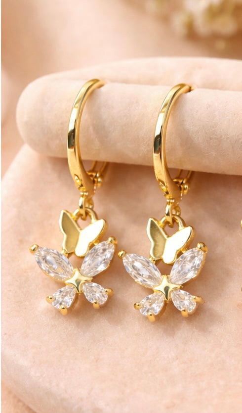 Mariposa Crystal Hoop Set- Shimmering Butterfly & Zirconia-Style Drops