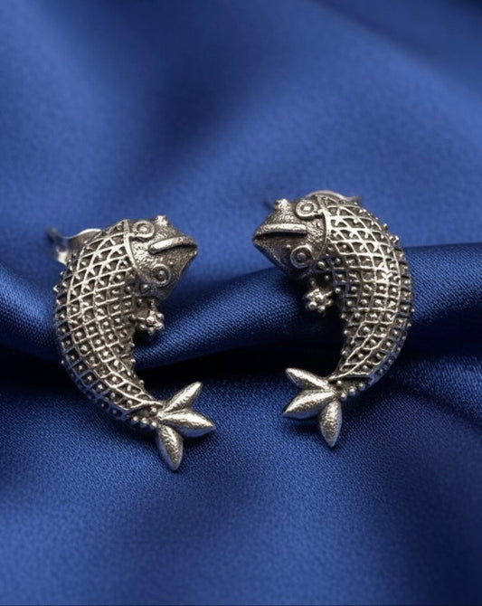 Oxidised German Silver Fish Stud Earrings