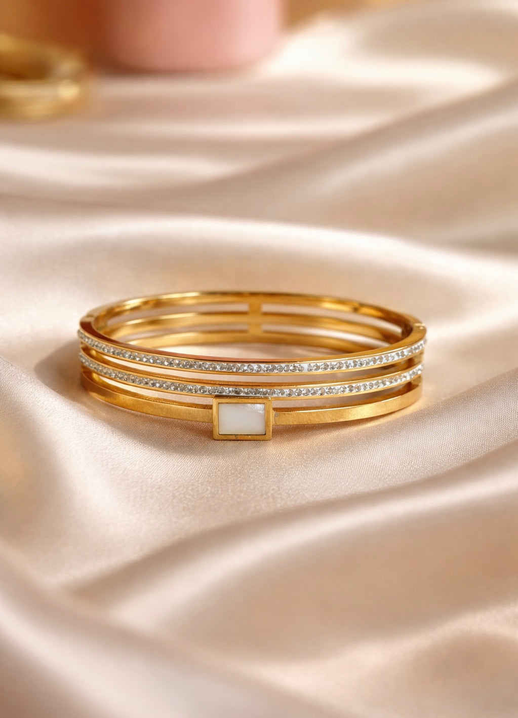 Baby Size Gold Minimalist Bar Bangle | Elegant Crystal-Accented Layered Cuff Bracelet