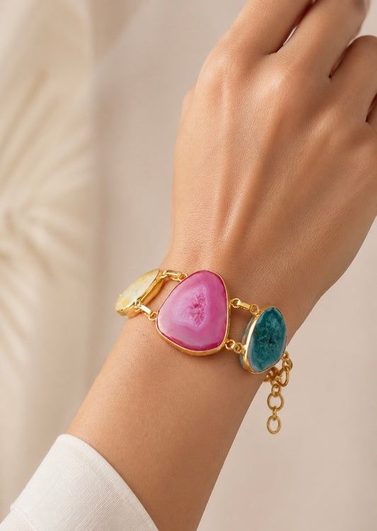 Aurora Druzy Geode Statement Bracelet – Handcrafted Natural Multi-Stone Bracelet
