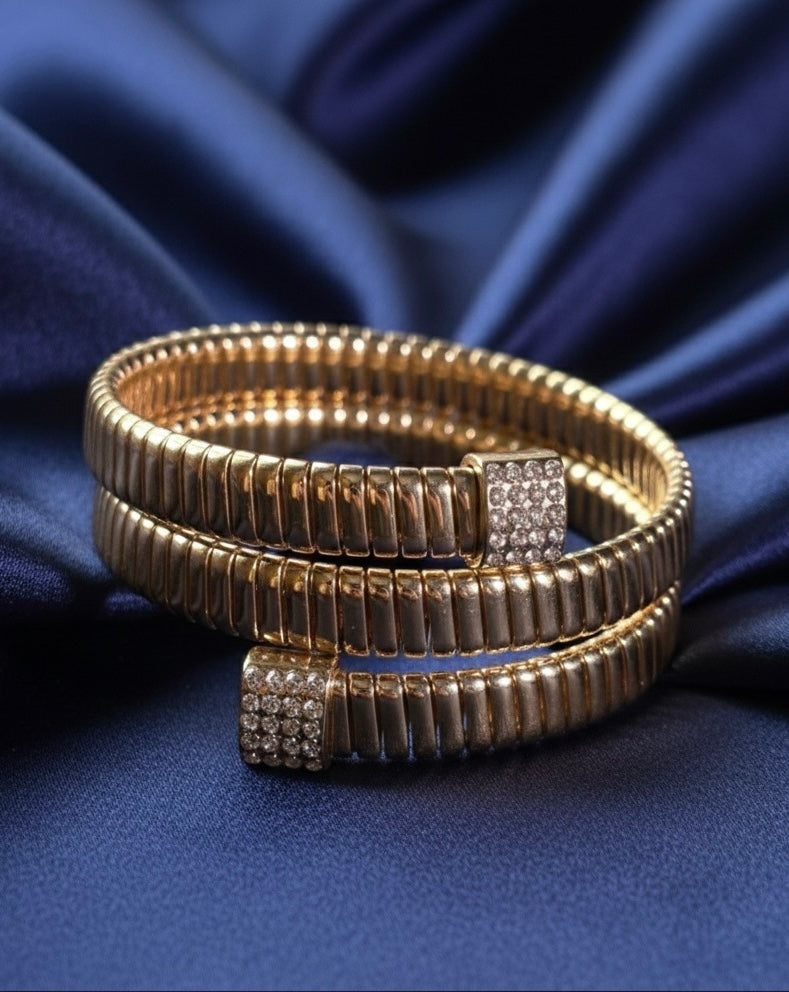 Serpentine Style Triple-Wrap Golden Bracelet