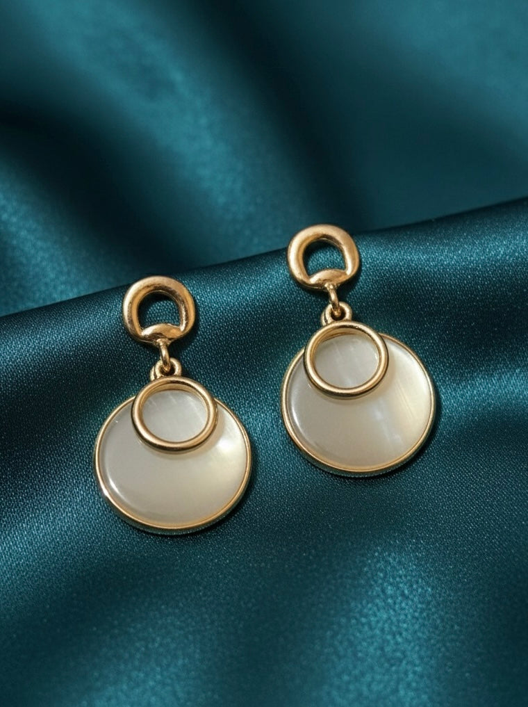 Celestial Mother-of-Pearl Drop Earrings | Gold-Tone Circle Dangles