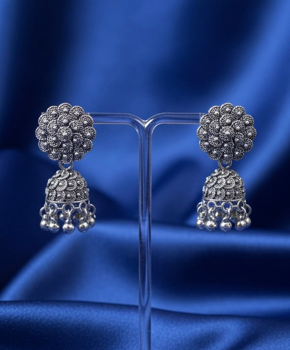 Vintage Oxidized Silver Floral Mini Jhumka Earrings