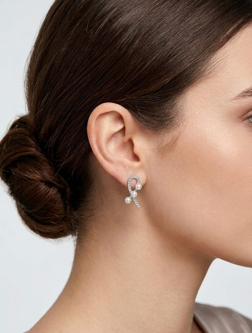 Elegant Pearl & Diamond Loop Earrings