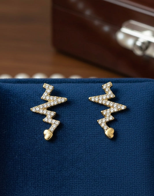 Sparkling Gold Heartbeat Stud Earrings