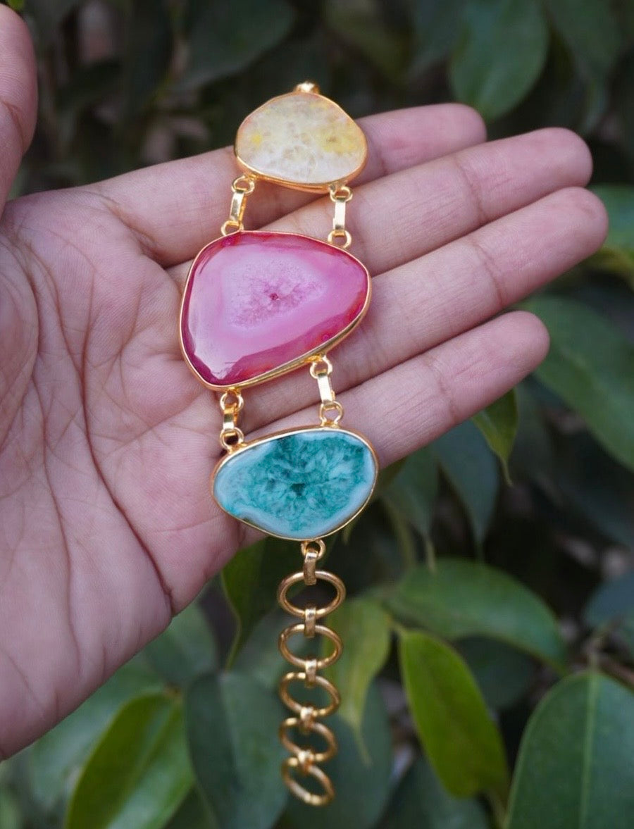 Aurora Druzy Geode Statement Bracelet – Handcrafted Natural Multi-Stone Bracelet
