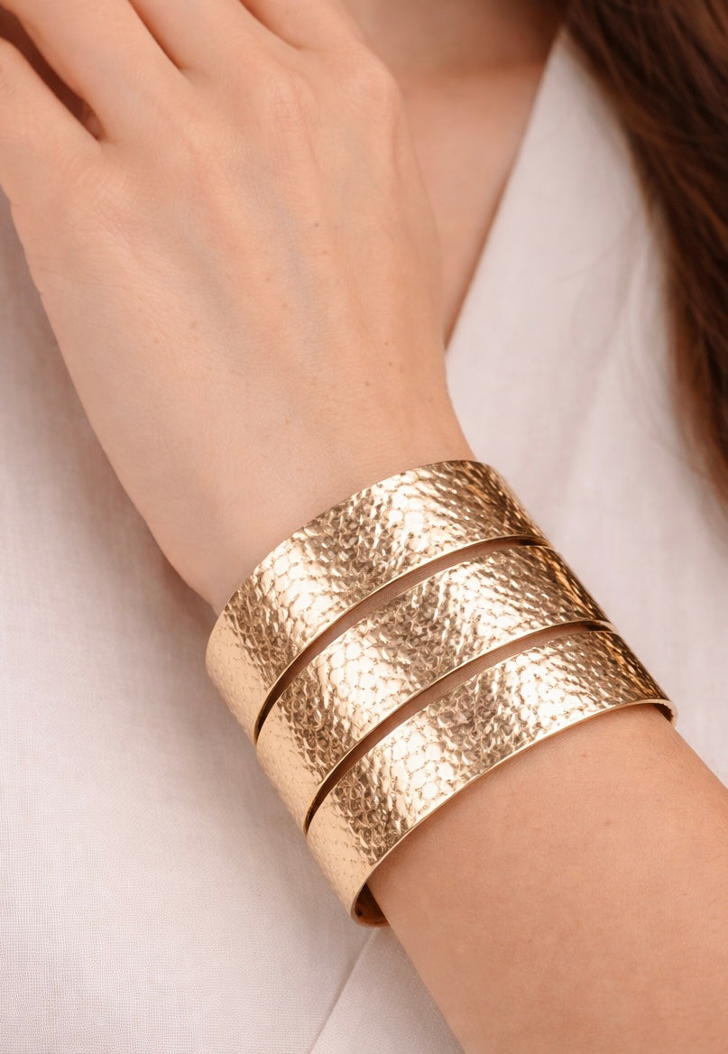Aurelia Hammered Triple-Band Cuff Bracelet