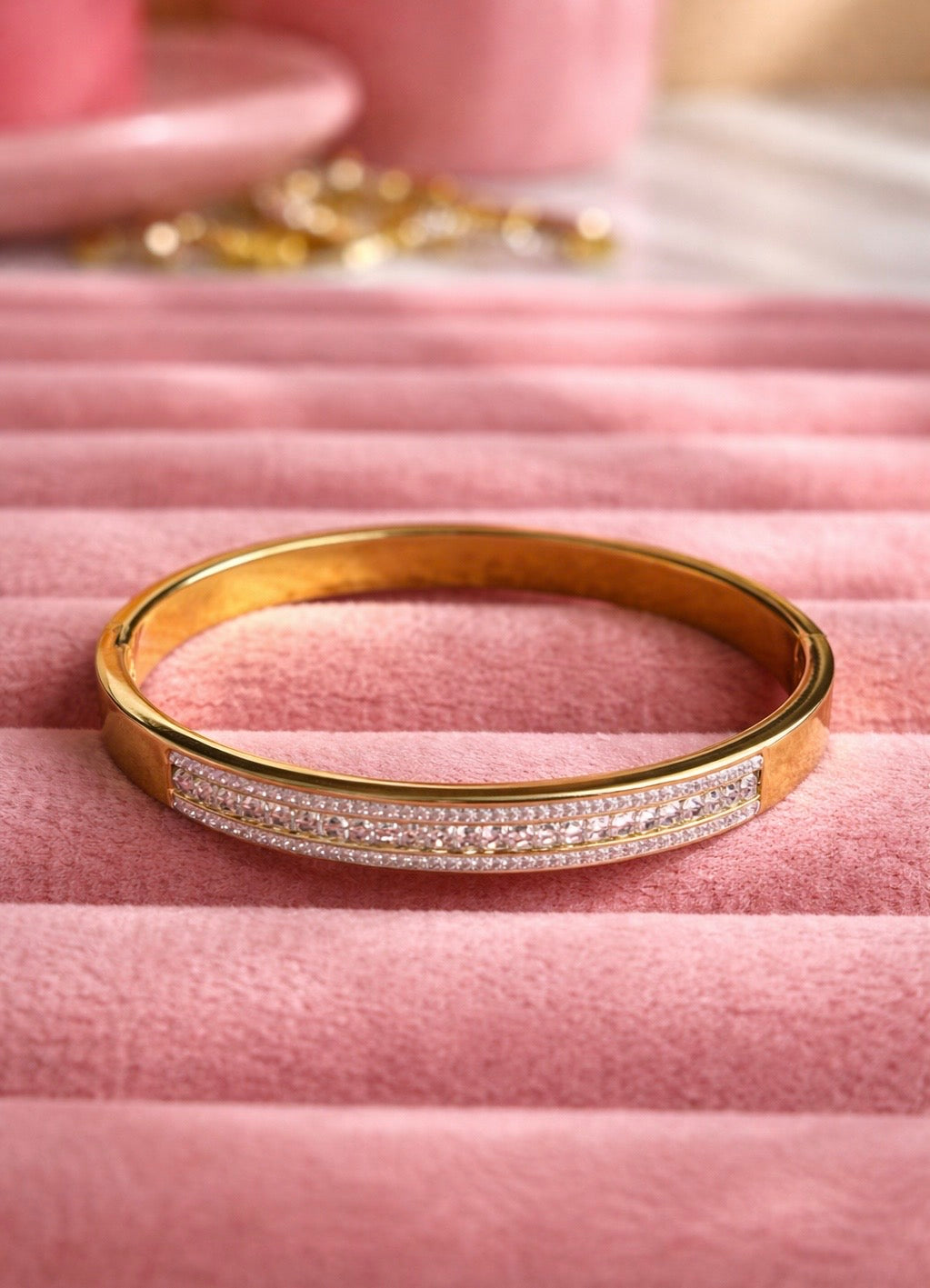 Baby Size Gold Crystal Pavé Hinged Bangle | Radiant Cubic Zirconia Statement Bracelet
