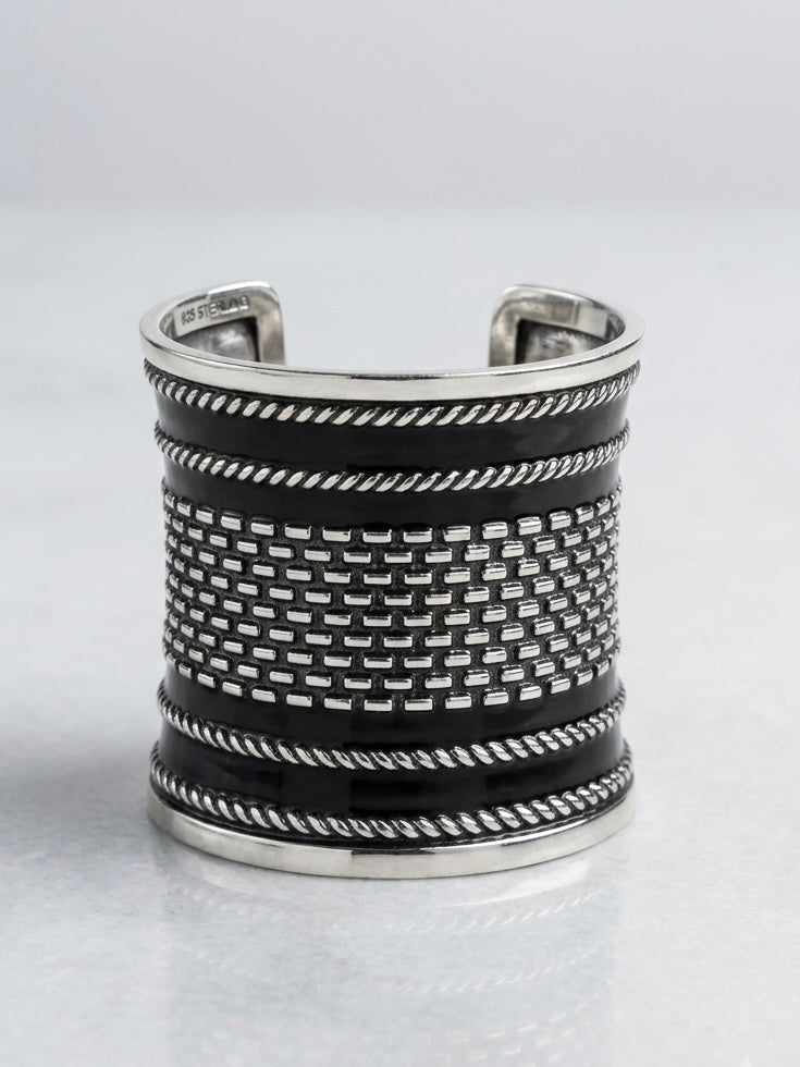 Chunky Silver & Black Enamel Cuff