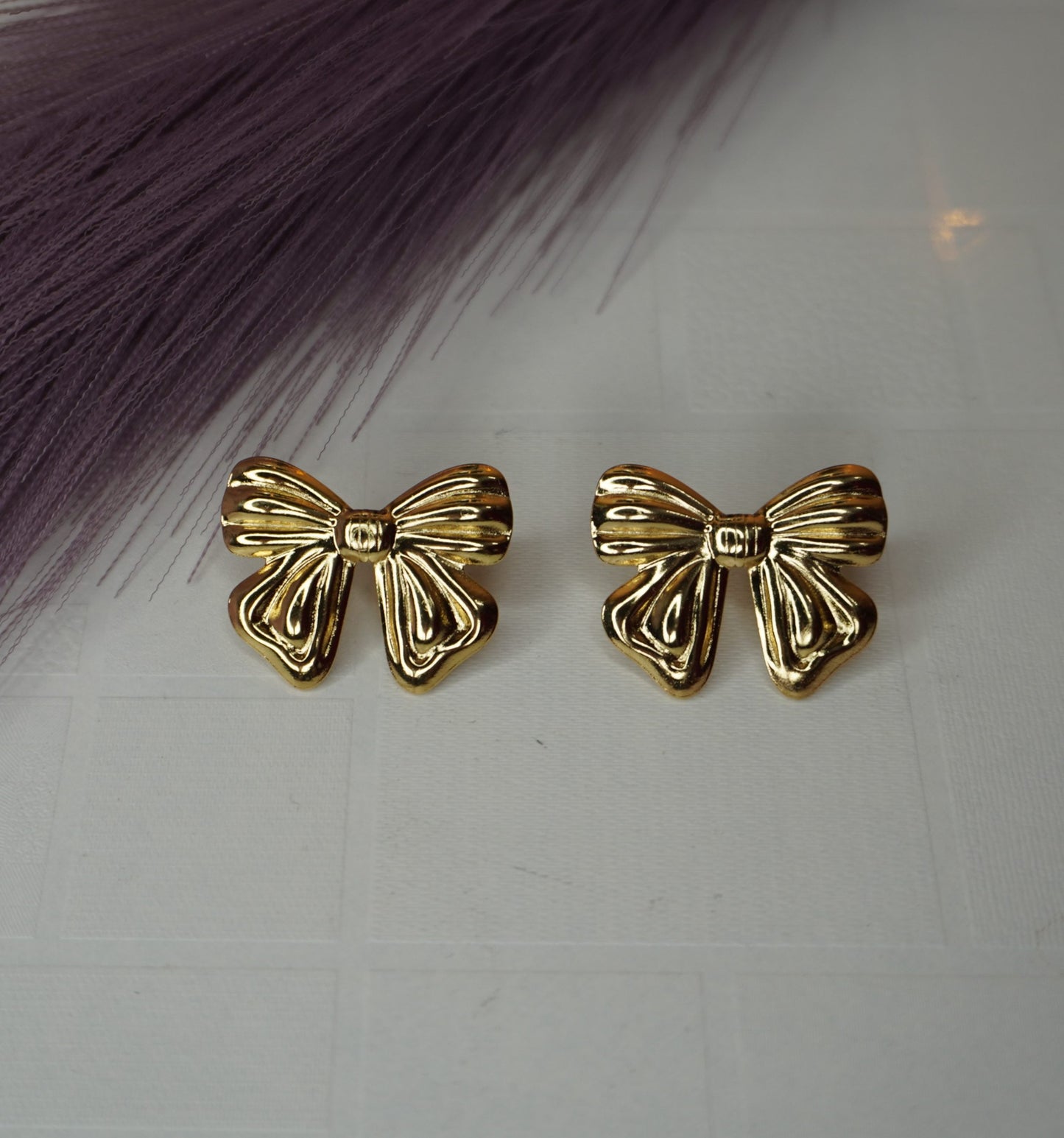 Anti Tarnish Golden Gift Bow Earrings