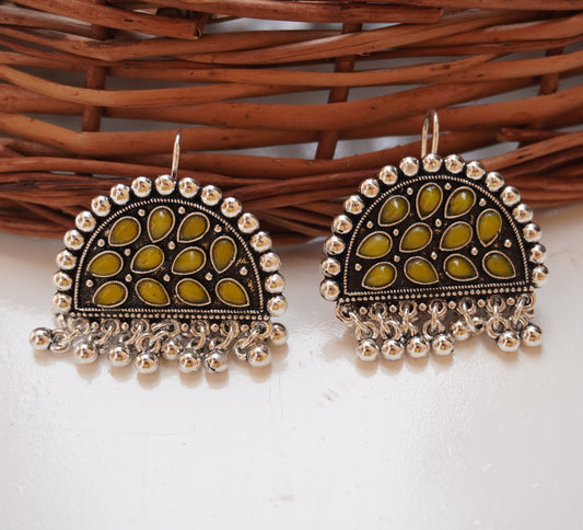 Antique Silver Half-Moon Stone Earrings