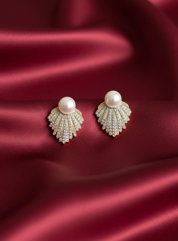 Pearl Radiance Fan Stud Earrings