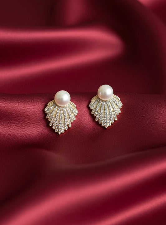 Pearl Radiance Fan Stud Earrings