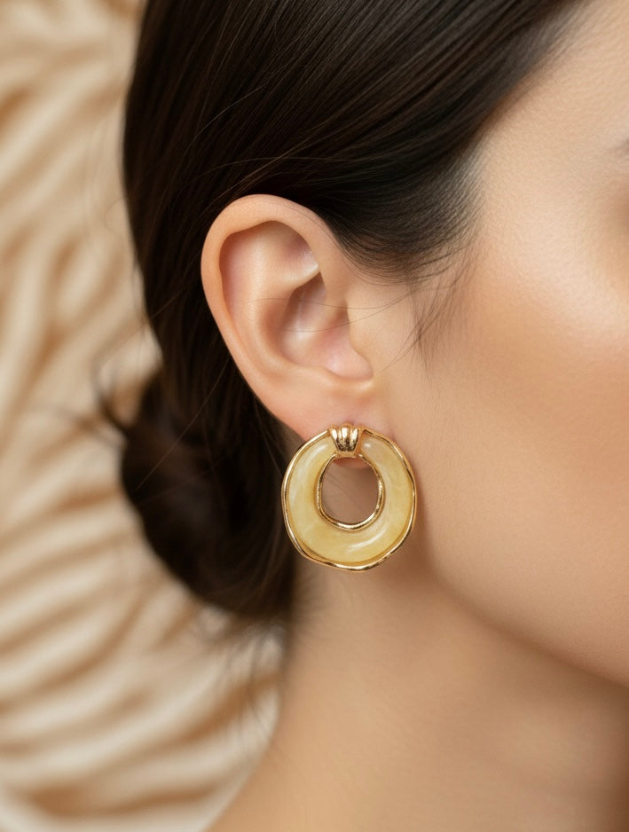 Blush Pink Enamel Donut Stud Earrings | Gold Geometric Circle Jewelry