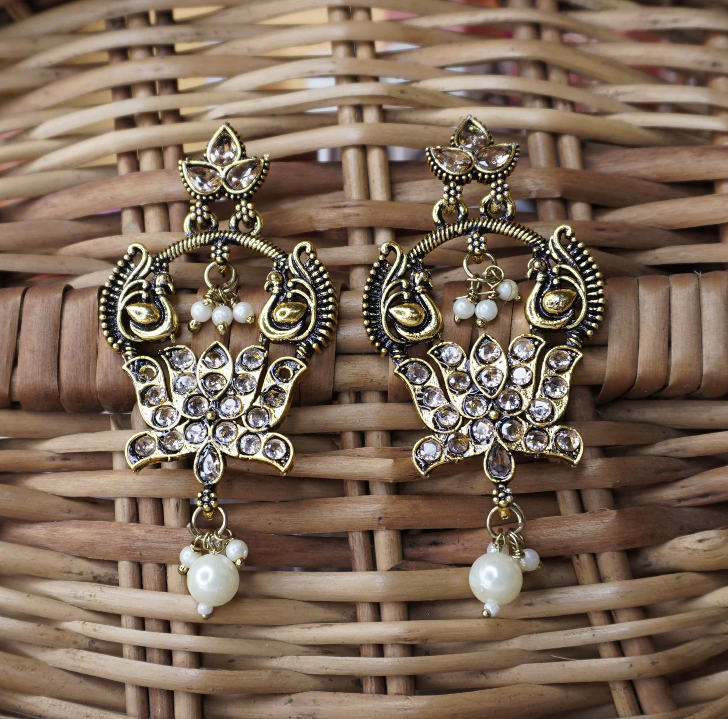 Antique Temple Earrings with Ruby & Green Stones