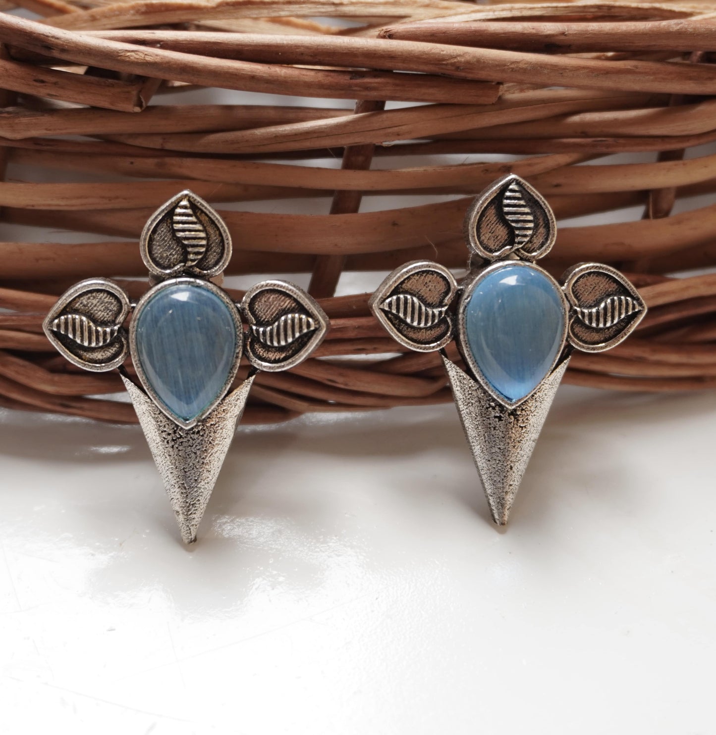 Bold Black Stone Oxidised Earrings