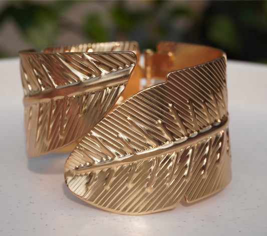 Bold Gold Feather Cuff Bracelet