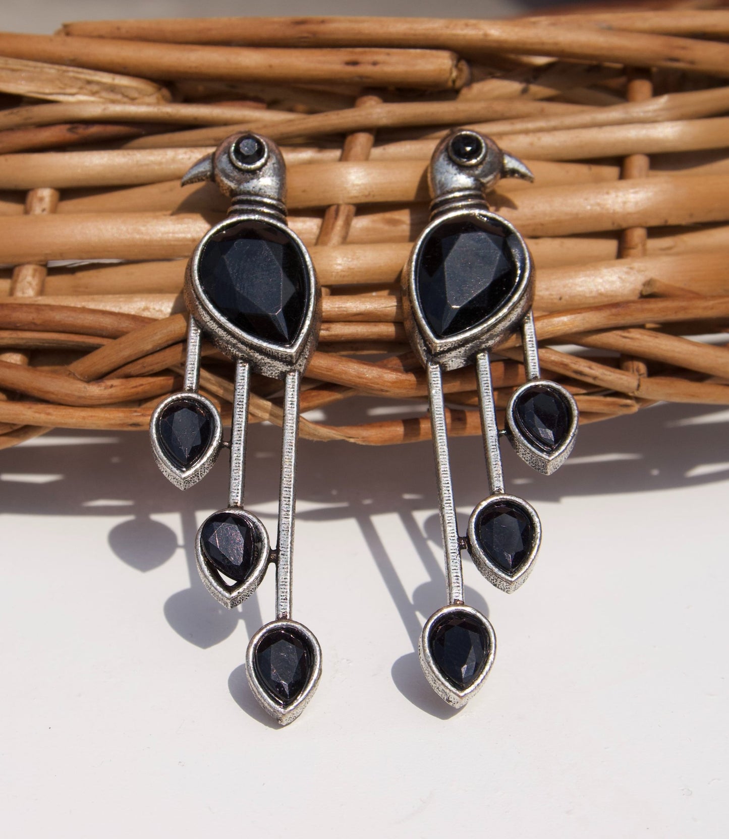 Black Elegant Bird Drop Earrings