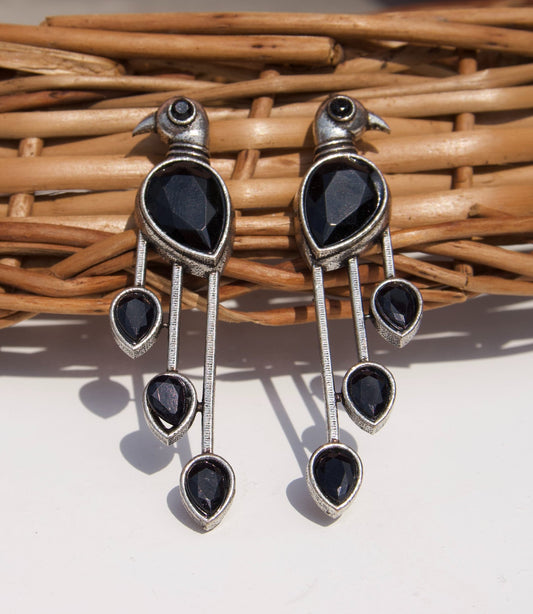 Black Elegant Bird Drop Earrings