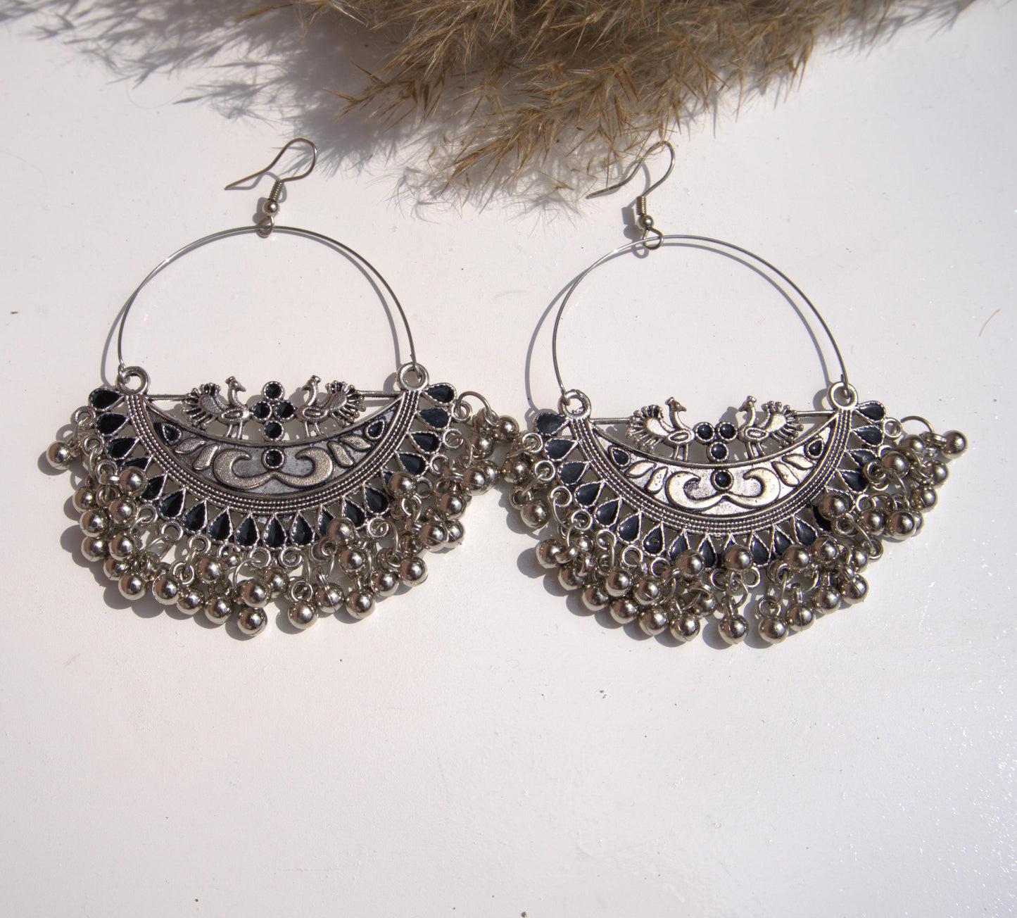 Oxidized Chandbali Jhumka Earrings with Multi-Color Enamel & Ghungroo Beads