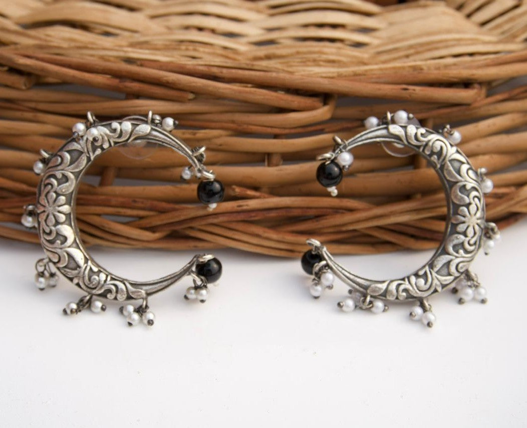 German Silver Crescent Moon Earrings