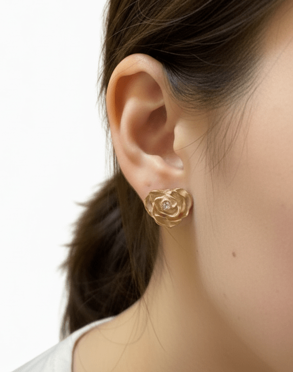 Golden Rose Stud Earrings