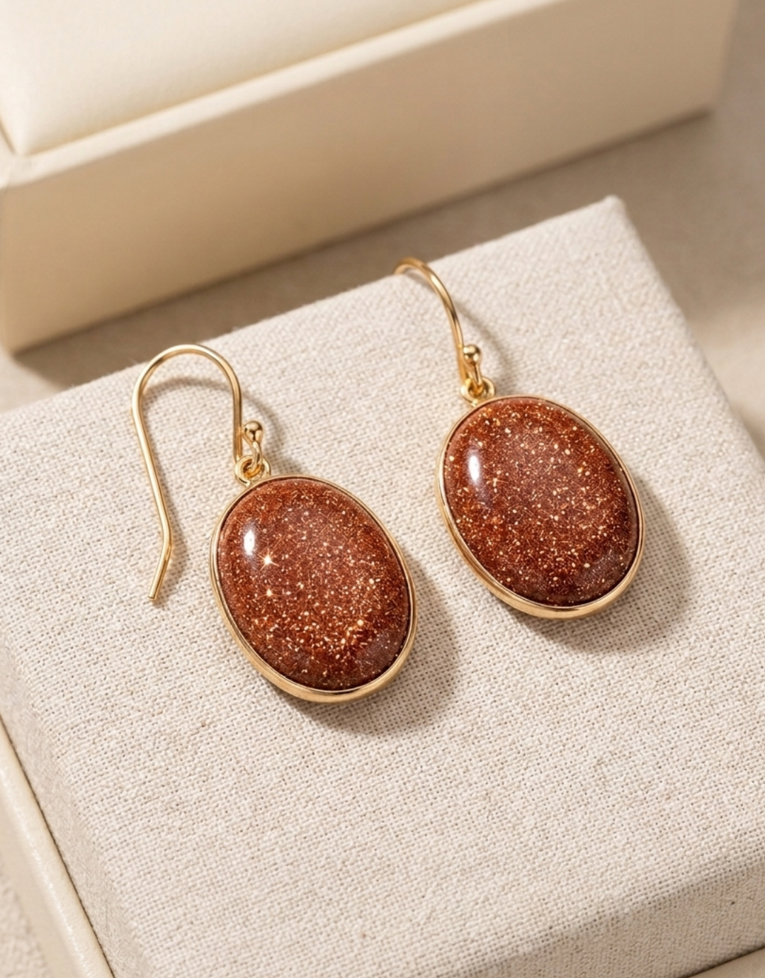 Sandstone Oval Drop Earrings with Pure Brass Hooks