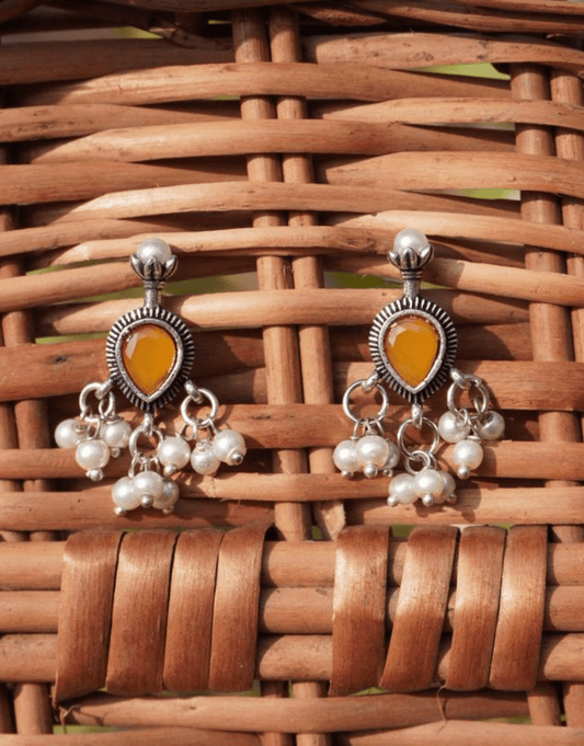 Vintage-Inspired Amber & Seed Pearl Drop Earrings