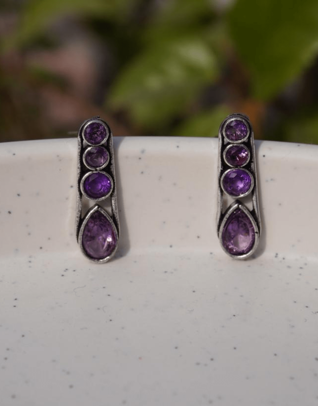 Amethyst Drop Earrings – Sterling Silver Inlay with Graduated Purple Gemstones