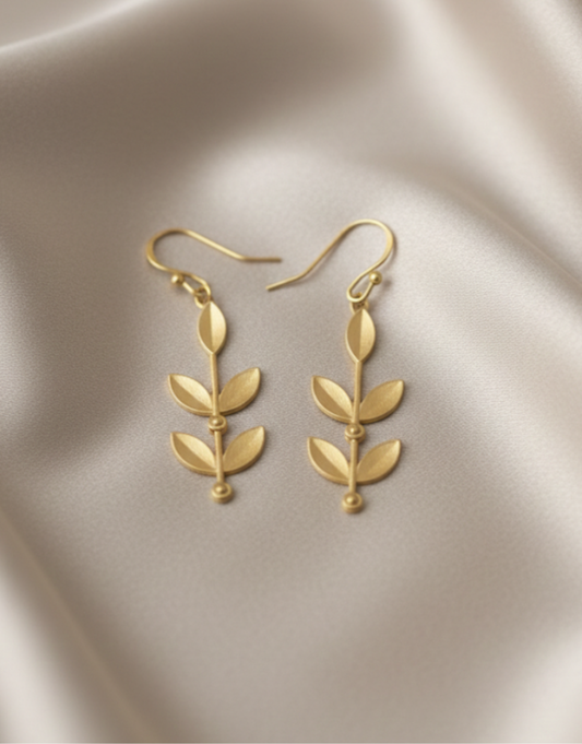 Apollo Leaf Dangle Earring – Sleek Brass-Tone Nature Motif Jewelry