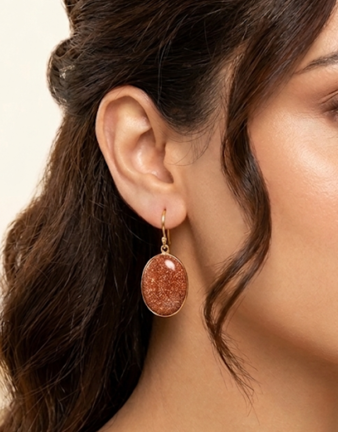 Sandstone Oval Drop Earrings with Pure Brass Hooks