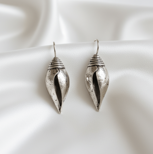 Oxidized Silver Shell Drop Earrings