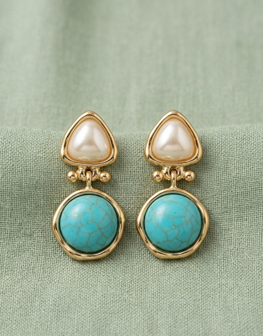Vintage-Style Turquoise and Pearl Drop Earrings