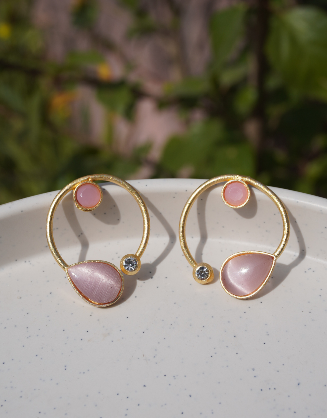 Pink Teardrop Halo Statement Hoops