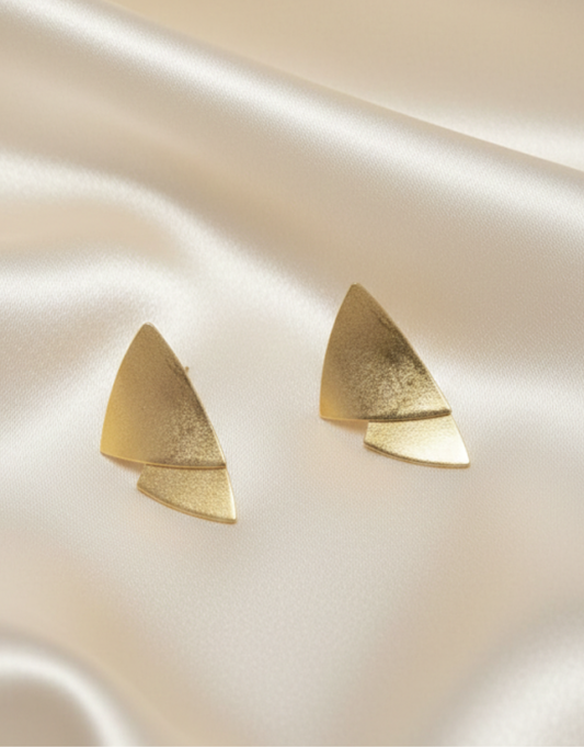 Prism Fold Brass Earring – Sleek Asymmetrical Geometric Post