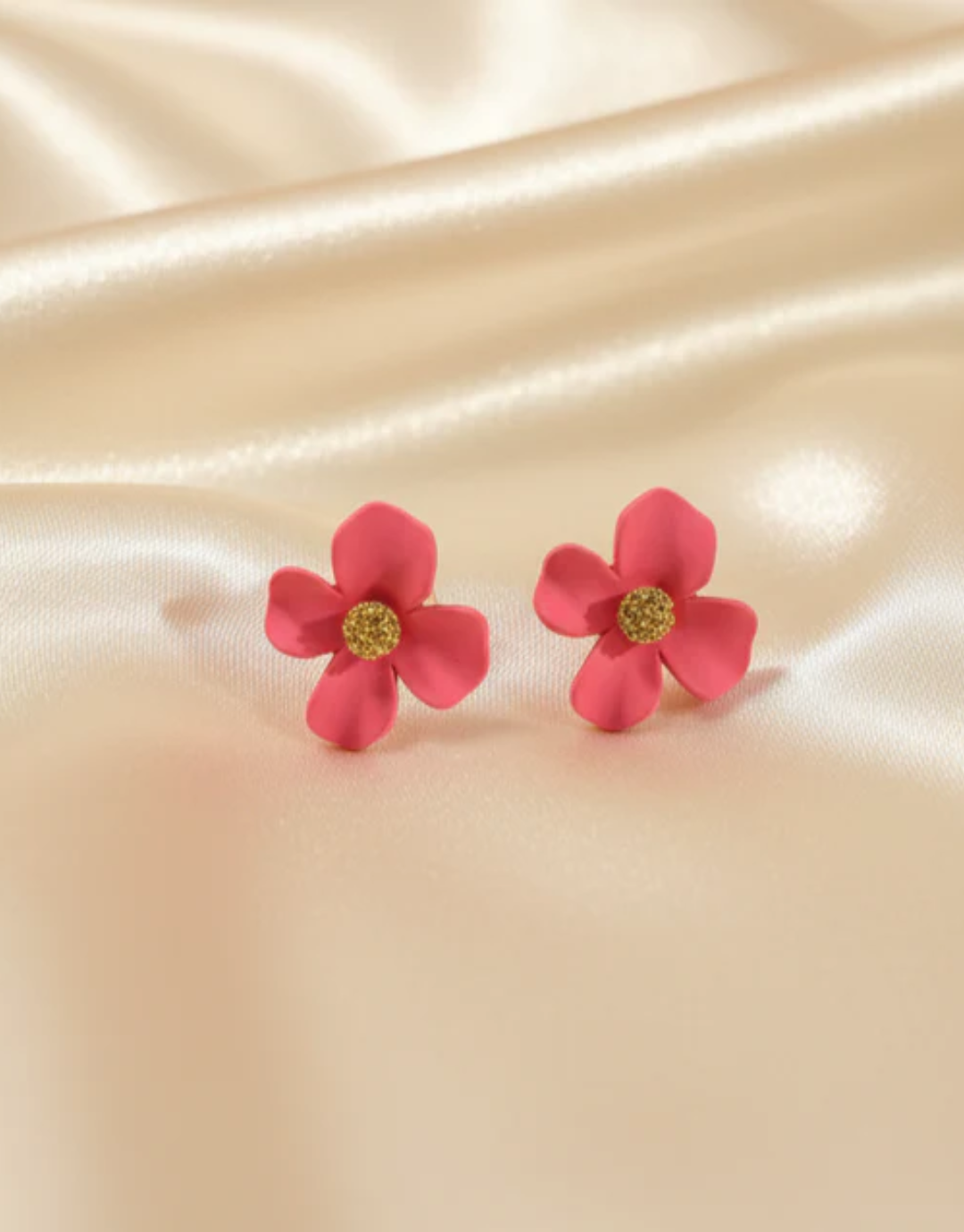 Vibrant Matte Pink Blossom Flower Stud Earrings