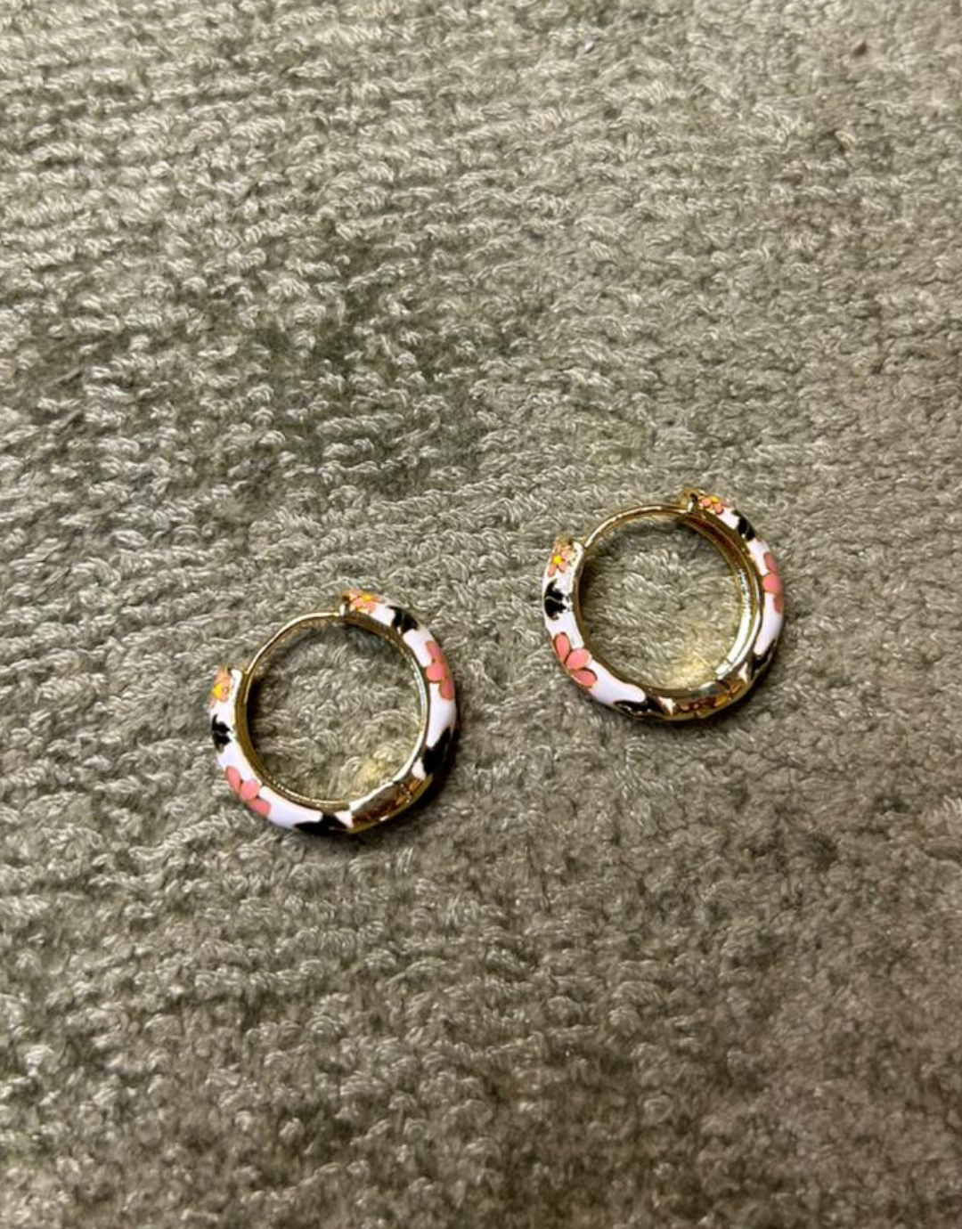 Floral Enamel Huggie Hoop Earrings in White and Pink