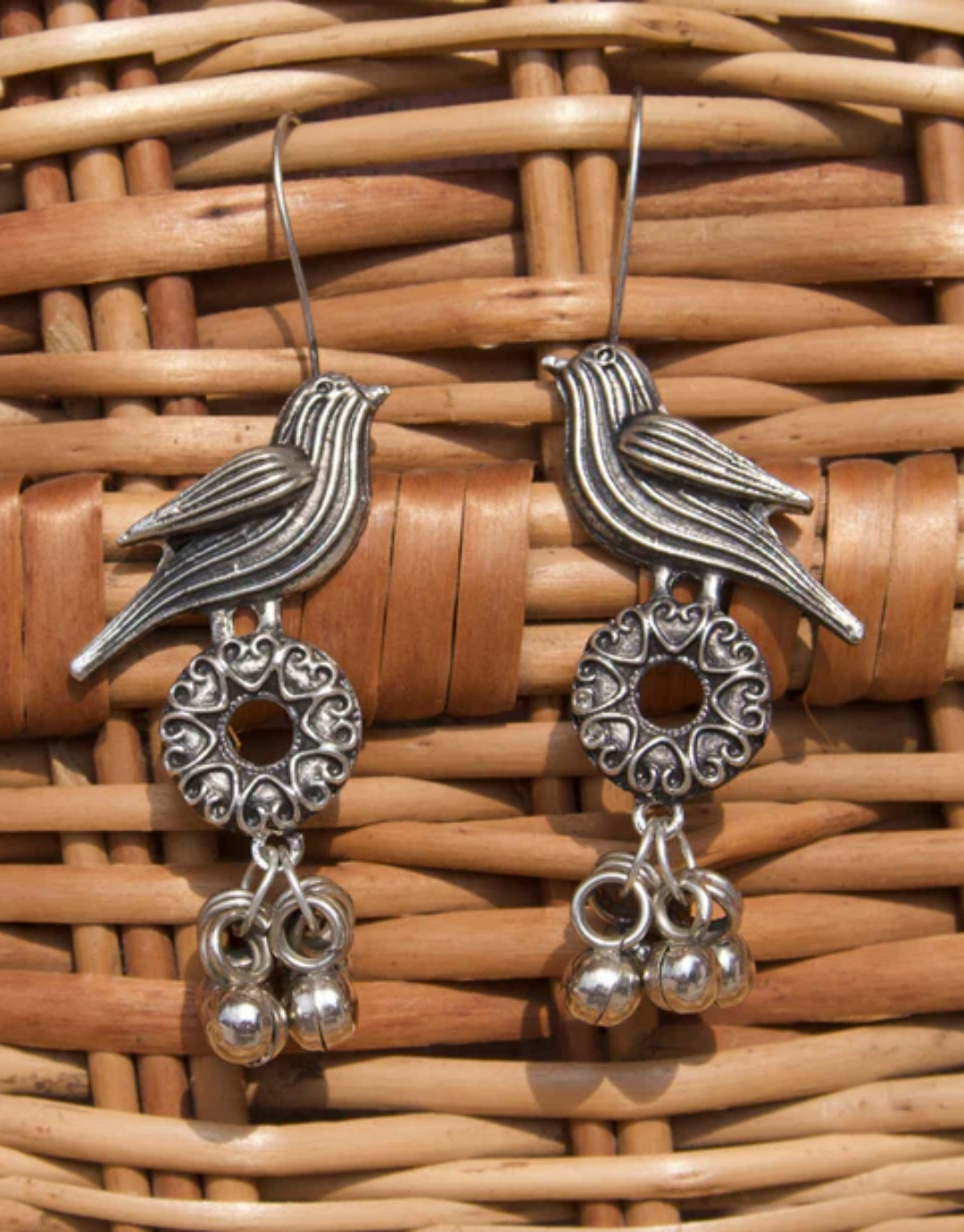 Antique Silver Bird Jhumka – Graceful Boho Charm