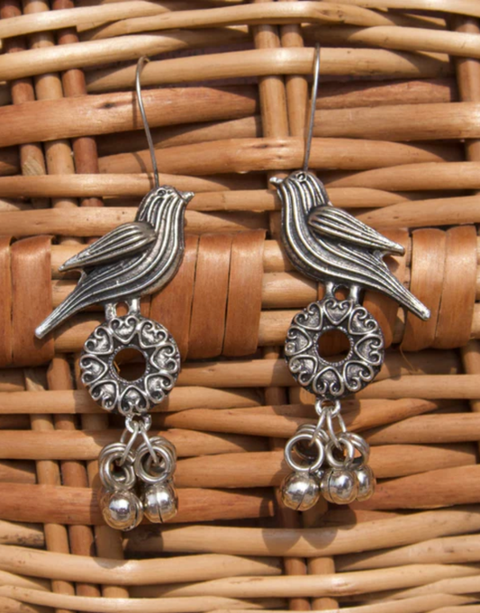 Antique Silver Bird Jhumka – Graceful Boho Charm