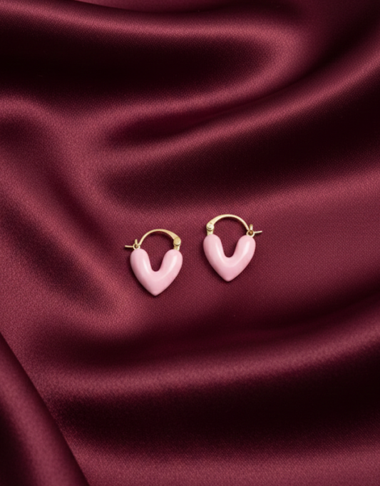 Petal Pink Puffed Heart Huggie Hoops
