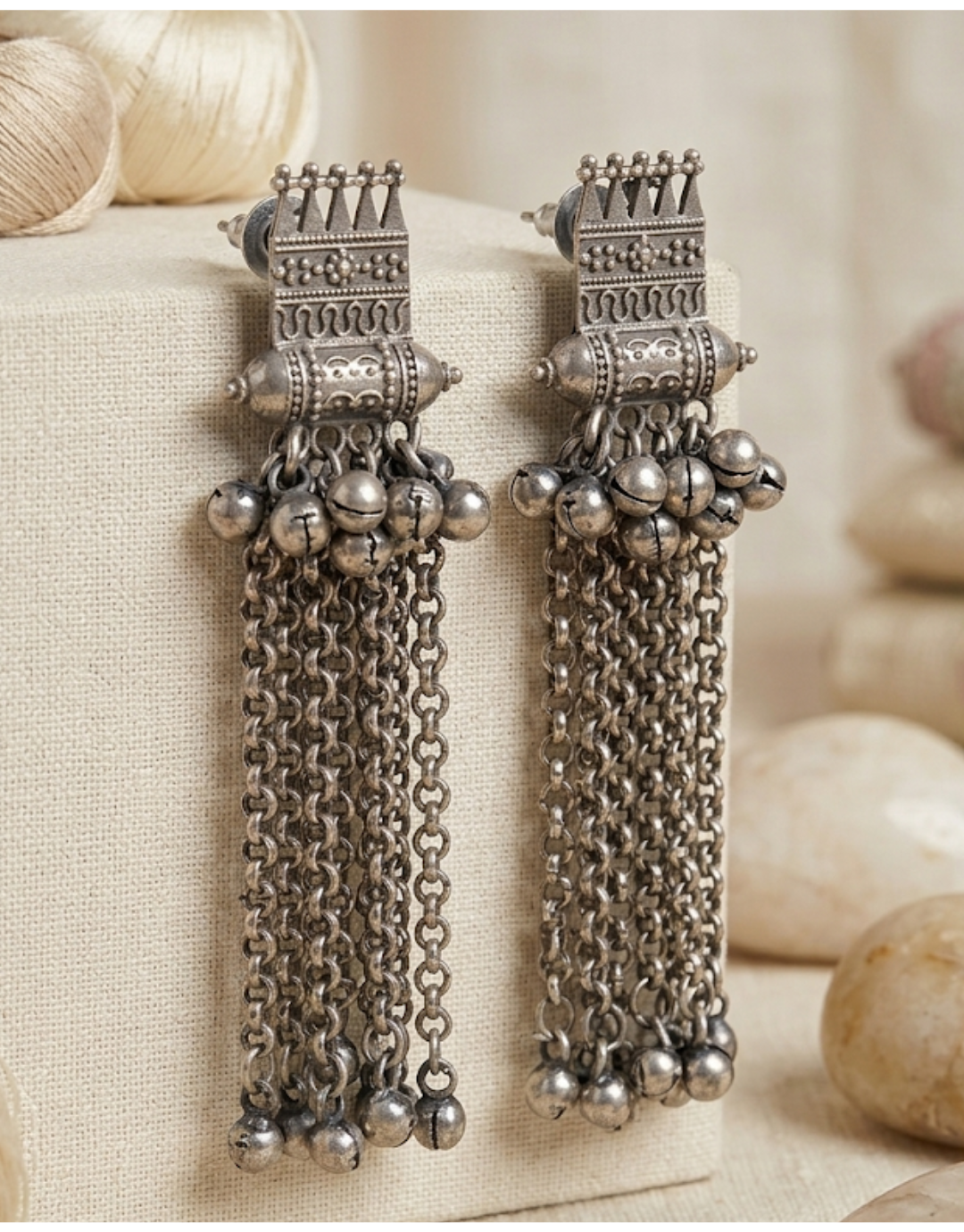 Tribal Statement Earrings in Oxidized Silver