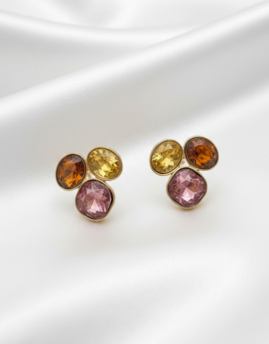 Trio Gemstone Cluster Stud Earrings in Autumn Tones