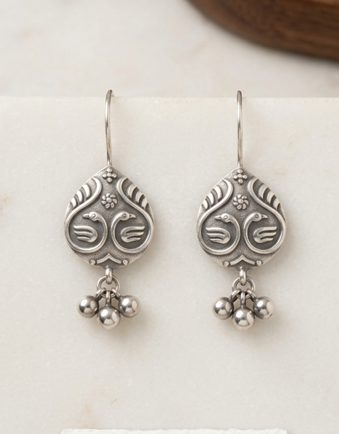 Silver Bird Motif Earrings | Antique Finish Dangle Drop Earrings