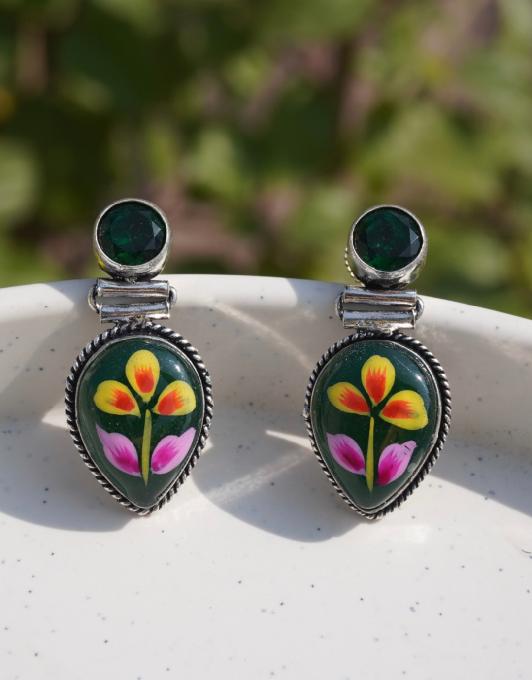Painted Floral Teardrop Earring
